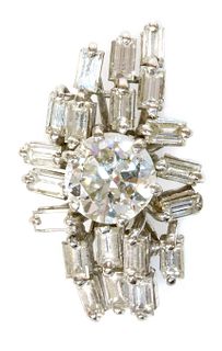 A white gold diamond set cocktail style cluster ring head, c.1970,