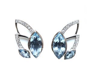 A pair of 18ct white gold aquamarine and diamond earrings, by Hamilton & Inches, c.2019,
