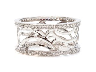 An 18ct white gold diamond set pierced band ring,