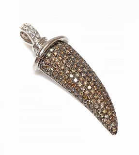 An 18ct white gold, fancy diamond set horn pendant, by Theo Fennell,