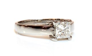 A platinum single stone princess cut diamond ring,