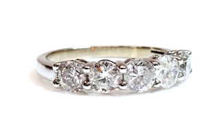 A white gold five stone diamond ring,
