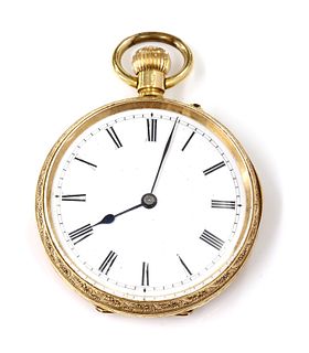 A Swiss 18ct gold open-faced top wind fob watch,