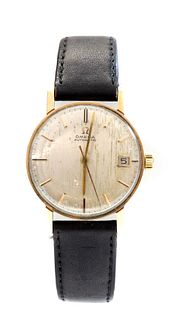 A gentlemen's 9ct gold Omega automatic strap watch, c.1960,
