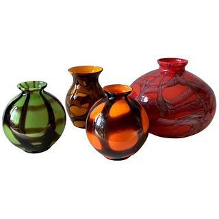 1920s Art Deco Czechoslovakian Bohemian Webbed Art Glass Ball Vase Collection