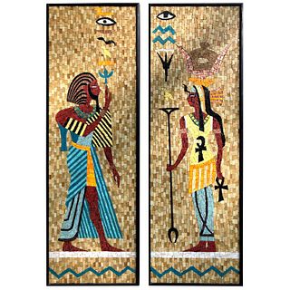 Egyptian King Tut Cleopatra Sun God Ra Eye Pair of Mosaic Tile Wall Hangings