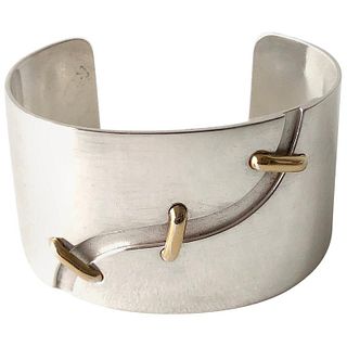 Jose Maria Puig Doria Sterling Silver Gold Spanish Modernist Cuff Bracelet