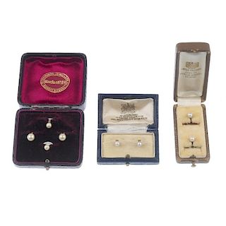 A selection of early 20th century dress studs. To include two pairs of gold and cultured pearl dress