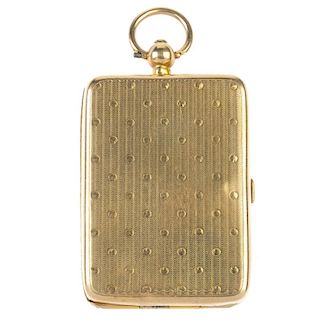 An early 20th century 9ct gold vanity case. Of rectangular outline, the engine turned front and back