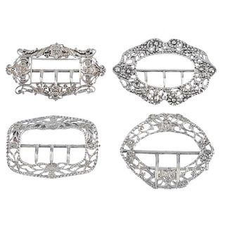 Seven late 19th and early 20th century silver buckles. To include a Victorian plain rectangular buck