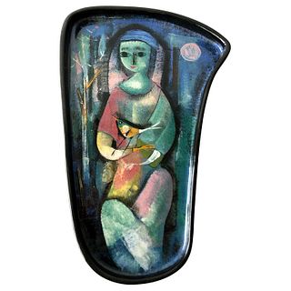 Polia Pillin Ceramic Etherial Seated Woman with Bird in Nature Tray