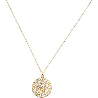 CHOKER AND PENDANT WITH DIAMONDS IN 18K YELLOW GOLD AND CHAIN PASS IN 14K YELLOW GOLD Antique cut diamonds
