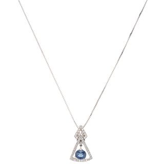 CHOKER AND PENDANT WITH SAPPHIRE AND DIAMONDS IN 14K WHITE GOLD AND PALLADIUM SILVER Oval cut sapphire ~2.35ct and diamonds~0.50ct