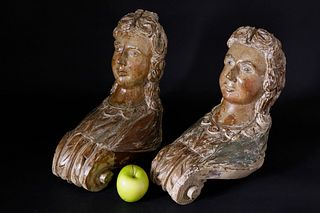 Fine Pair of Miniature Figurehead Style Polychromed Carvings, 19th Century
