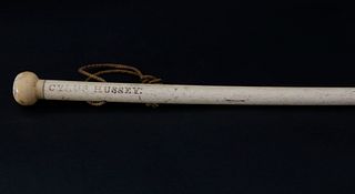 Cyrus Hussey Scrimshawed Nantucket Whalebone and Whale Ivory Walking Stick, circa 1830