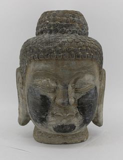 Antique Stone Asian Buddha Head.