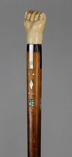 Sailor Made Antique Whale Ivory Fist Walking Stick, circa 1860