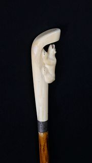 Inuit Carved Walrus Ivory Walking Stick, circa 1900