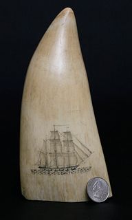 Fine Large Scrimshaw Sperm Whale Tooth, Attributed to the Britannia Engraver 1st quarter of the 19th century