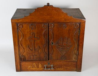 Maritime Carved and Inlaid Hanging Cabinet, circa 1880