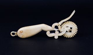 Whaler Made Antique Whale Ivory Naughty Leg Pie Crimper, circa 1850