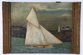 Folk Art Relief Carved Plaque of a Friendship Sloop, 19th Century