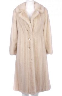 A full-length azurene mink coat. Designed with a notched lapel collar, hook and eye fastenings, fron