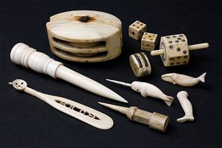 Collection of 11 Antique Whale Ivory and Whalebone Pieces