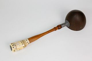 Antique Inlaid Whale Ivory, Wood and Coconut Shell Dipper, circa 1860