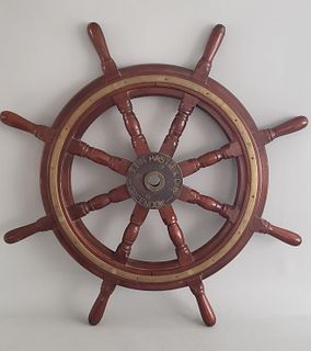 19th Century Mahogany and Brass Ships Wheel, John Hastie & Co. Ltd. Greenock, Scotland