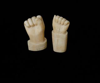 Two Antique Carved Whale Ivory Clenched Fist Studies, circa 1870-80