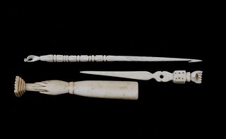 Three Antique Sailor Made Whale Ivory Utensils