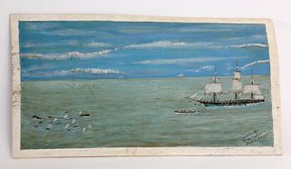 Manuel Joaquim Madruga Oil Painting on Whale Panbone, 1st quarter of the 20th Century