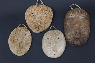 Four Eskimo Inuit Carved Antique Whalebone Masks