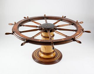 American Large Inlaid Ship's Wheel Dining Table