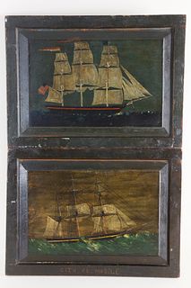 American Clipper Ship "City of Mobile" Paint Decorated Captains Slate Ledger