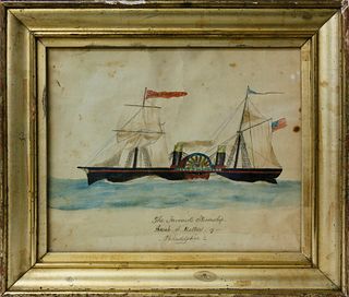 Watercolor on Paper "Portrait of the Steamship Sarah J. Mathers", circa 1854