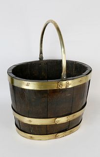 English Brass Bound Oak Nautical Work Bucket, circa 1860