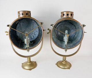 Pair of Copper and Brass Ship's Spotlights, early 20th Century