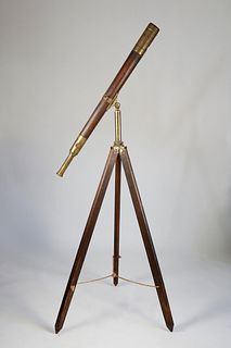 English Telescope on Oak Tripod Stand, mid 19th Century