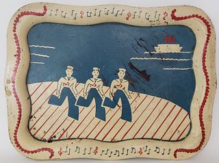 "The American Artworks", Sailor Paint Decorated Tole Serving Tray