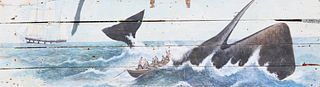 Oil on Old Floor Board "Nantucket Primitive Whaling Scene"