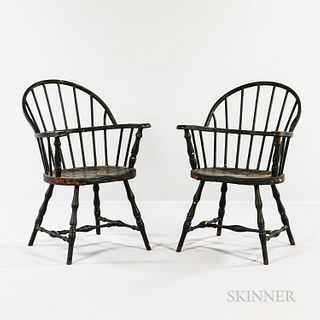 Pair of Black-painted Metal Bow-back "Windsor" Chairs