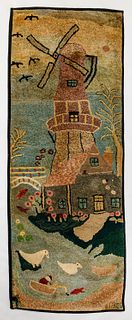 Windmill-decorated Hooked Rug