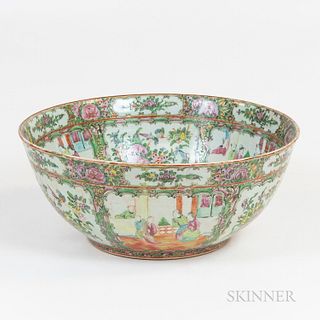 Large Rose Medallion Punch Bowl, late 19th/early 20th century, (wear and slight fading to decoration), ht. 6 3/4, dia. 16 in.