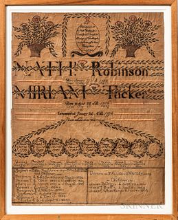 Framed Robinson/Tucker Watercolor Family Record
