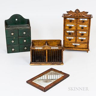 Two Spice Boxes, a Small Framed Mirror, and a Letter Box