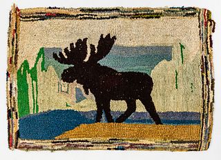 Moose-decorated Hooked Rug