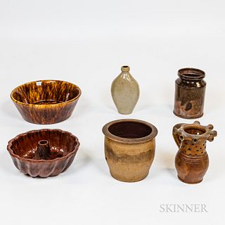 Six Pieces of Redware and Stoneware