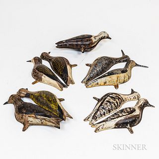 Five Painted Tin Shorebird Decoys